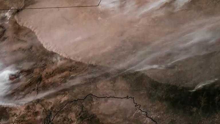Satellite imagery shows a large dust storm moving across Texas