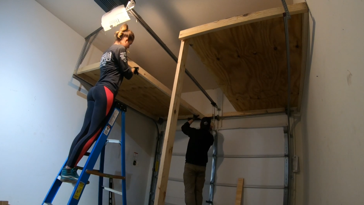 Organizing a new garage with custom shelves