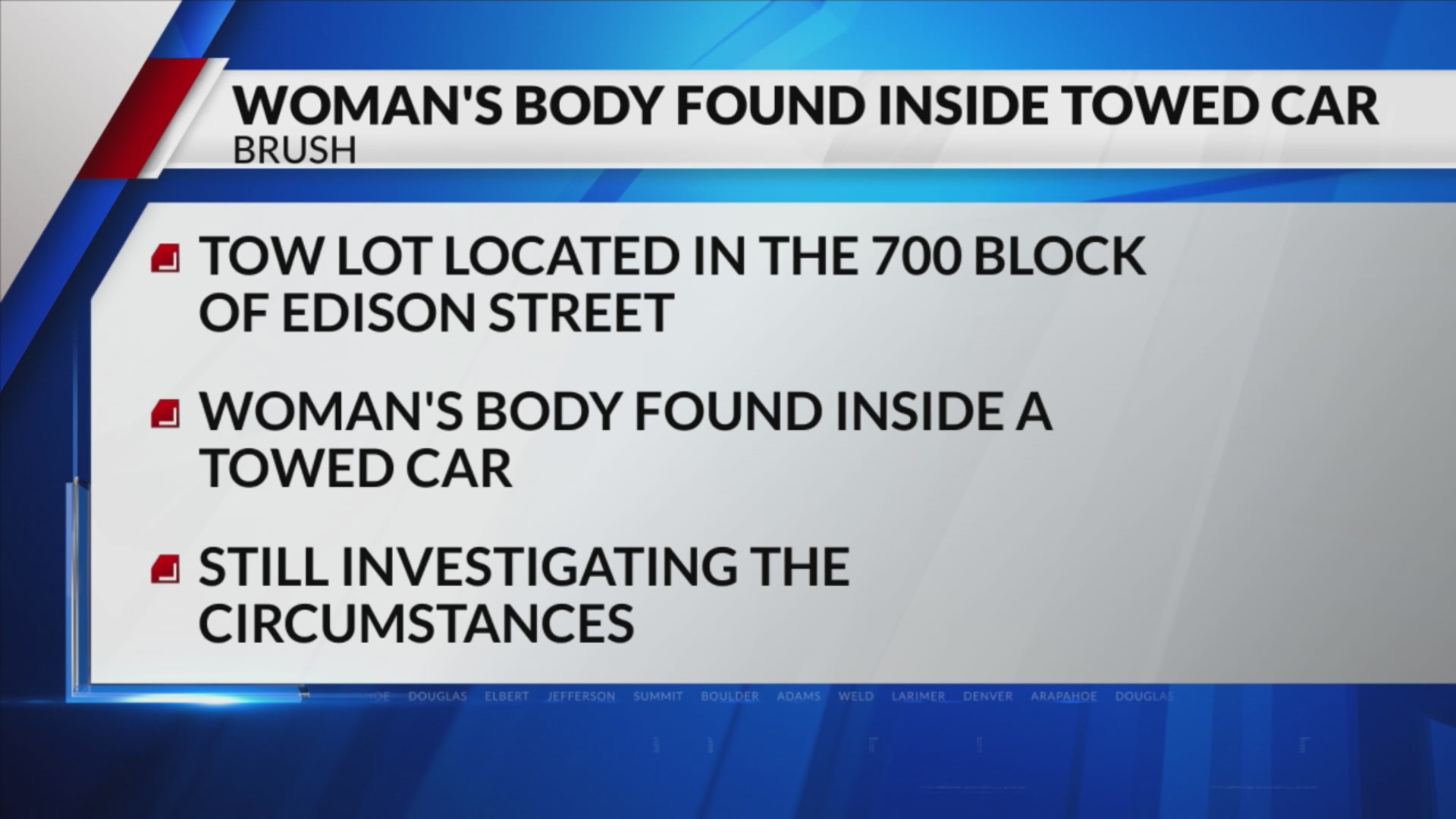 Woman's body found inside towed car in rural city in Colorado