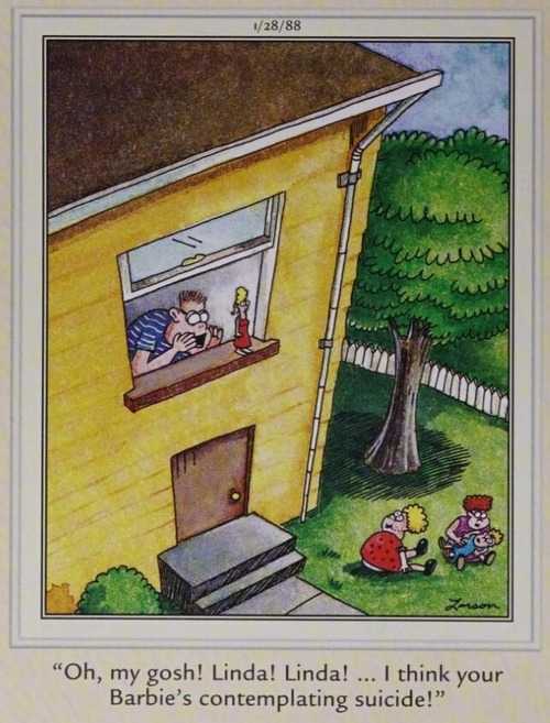 A boy threatens to drop his sister's doll.
