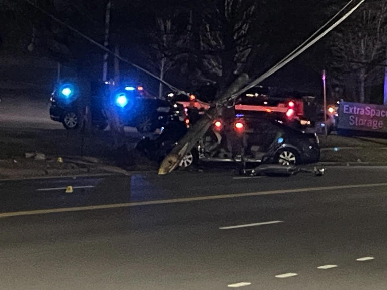 Car strikes utility pole, injures 3, closes New Britain Avenue in West ...
