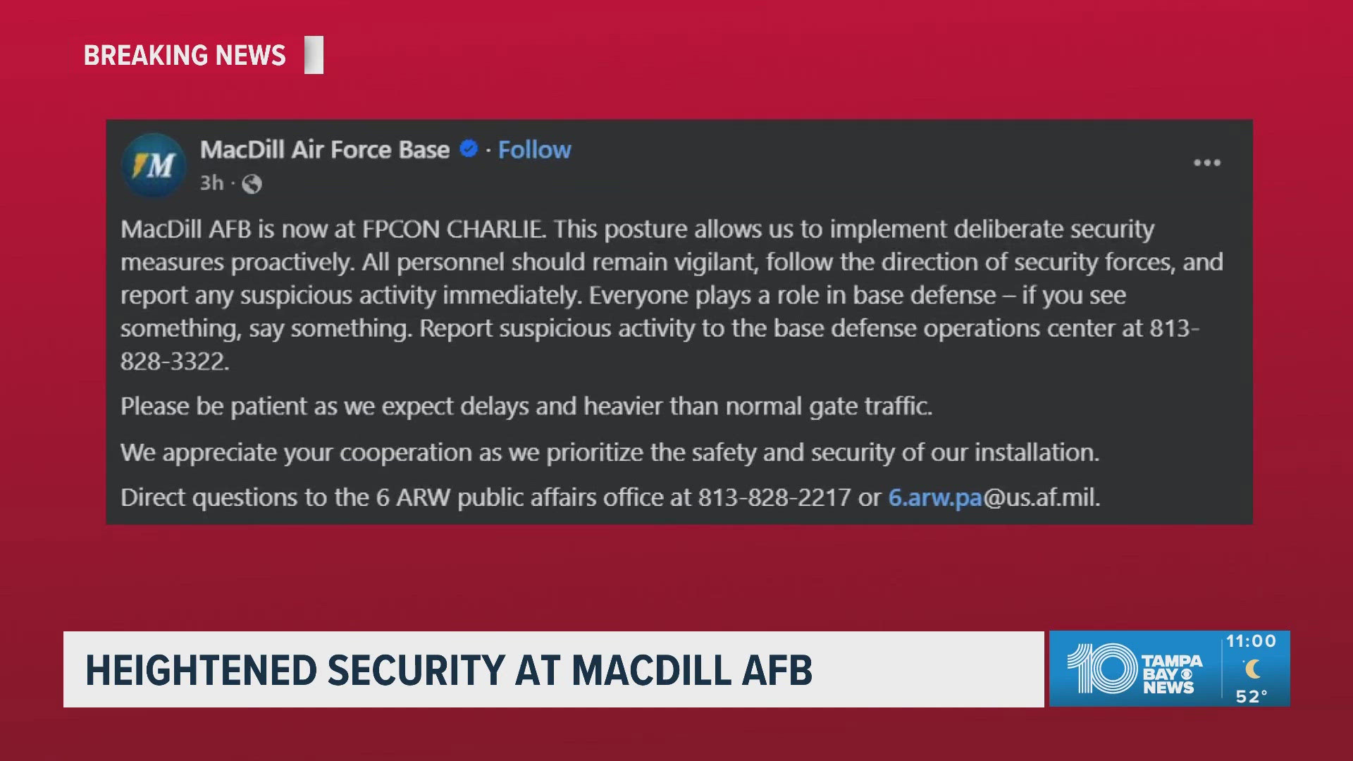 MacDill Air Force Base raises threat level following suspicious package ...