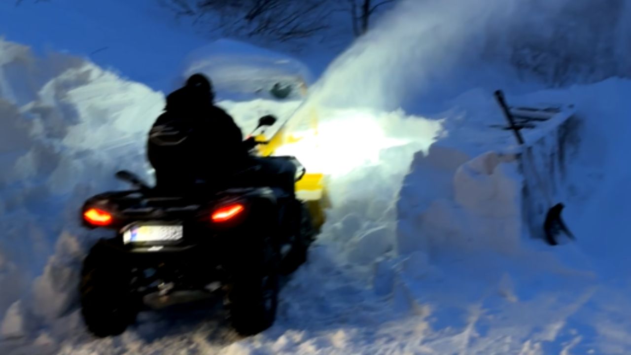 ATV + beasty snow blower combo comes into play to rescue car out of 3 ...