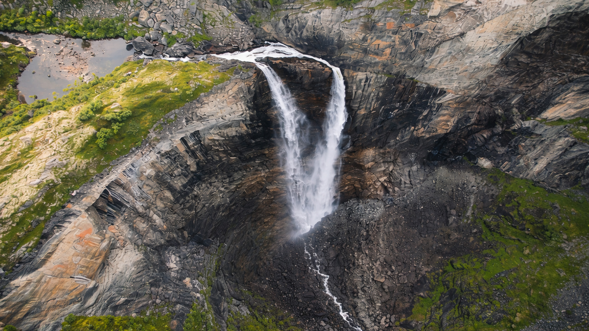 Una maestosa cascata che si getta in una gola di montagna