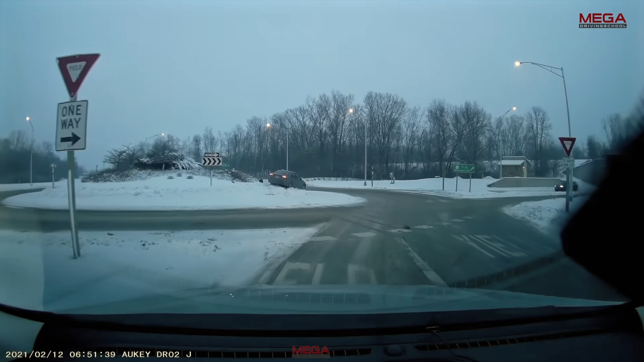 What happens when the car spins into the center