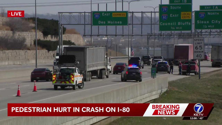 Pedestrian critically hurt after being hit by semi-truck on I-80 in Omaha