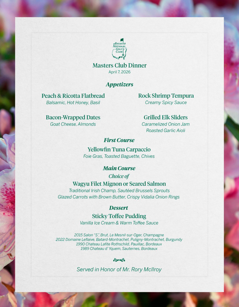 Masters Champions Dinner menus over the years, from Rory to Tiger