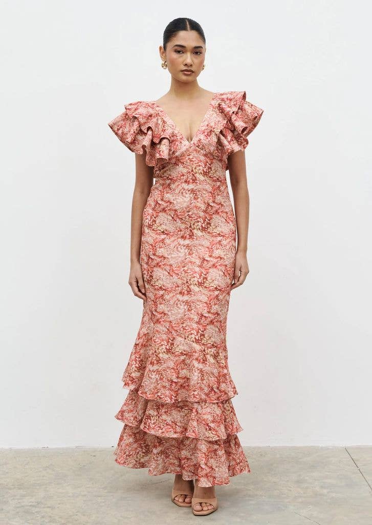 knee length dresses for ladies Ascot Floral V-Neck Long Sleeve Maxi Dress main image 1