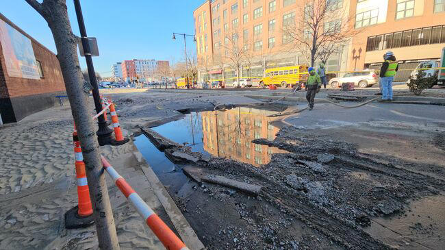 Cleanup underway after water main break floods streets in Jamaica Plain