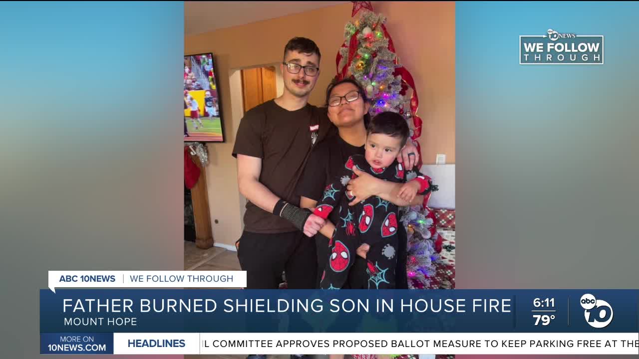 Father suffers severe burns shielding his 2-year-old son from raging ...