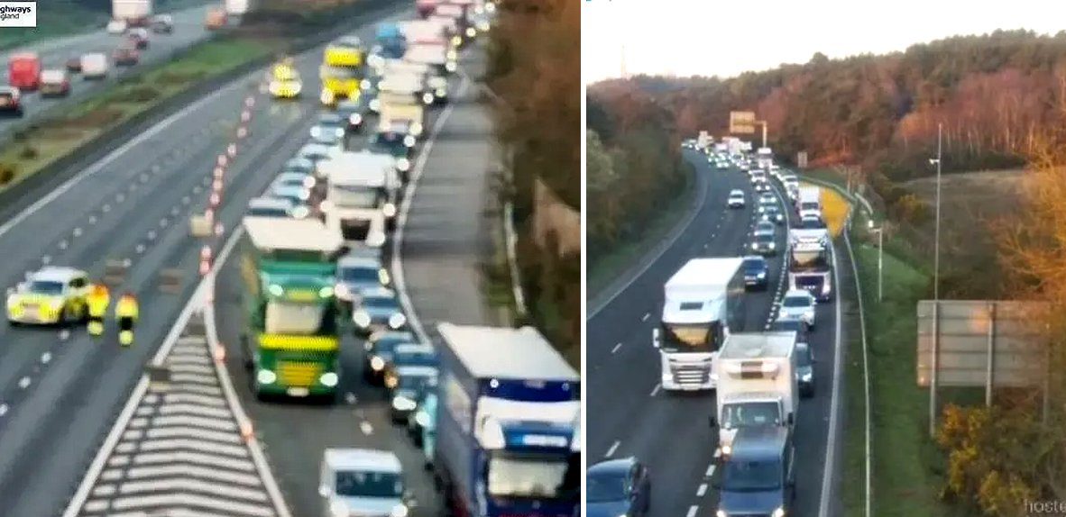 Major route towards London closed in rush hour after lorry crash causes oil spill<br>