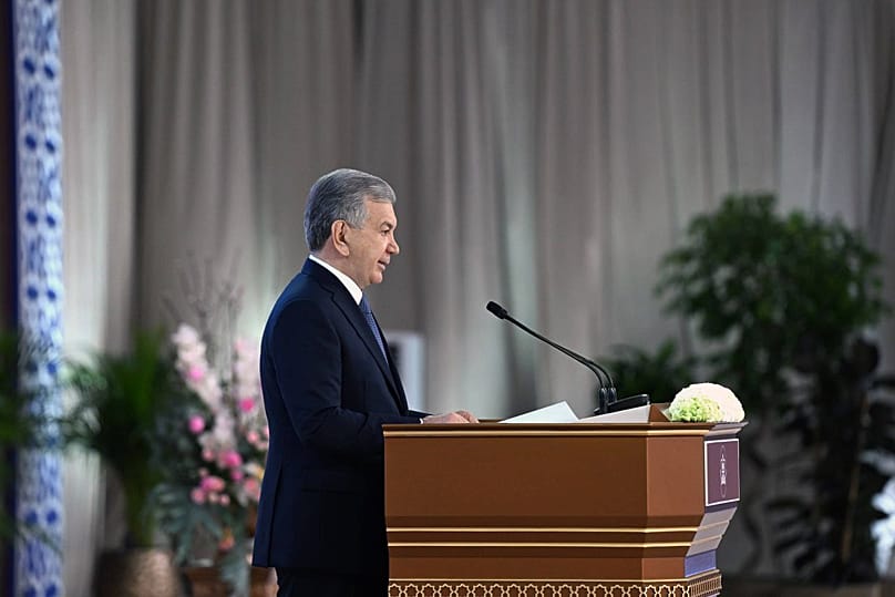 Uzbekistan President Shavkat Mirziyoyev at the opening ceremony of the centre Press service of President of Uzbekistan