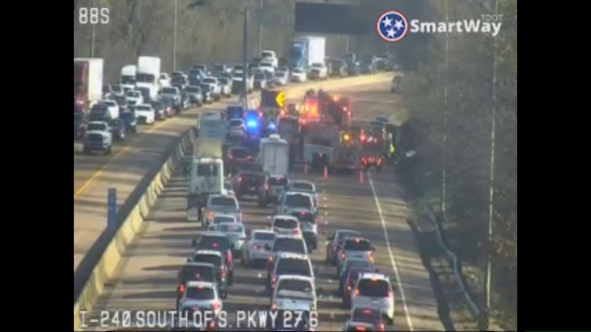 Watch: Dashcam video captures rush hour rollover crash on I-240 South