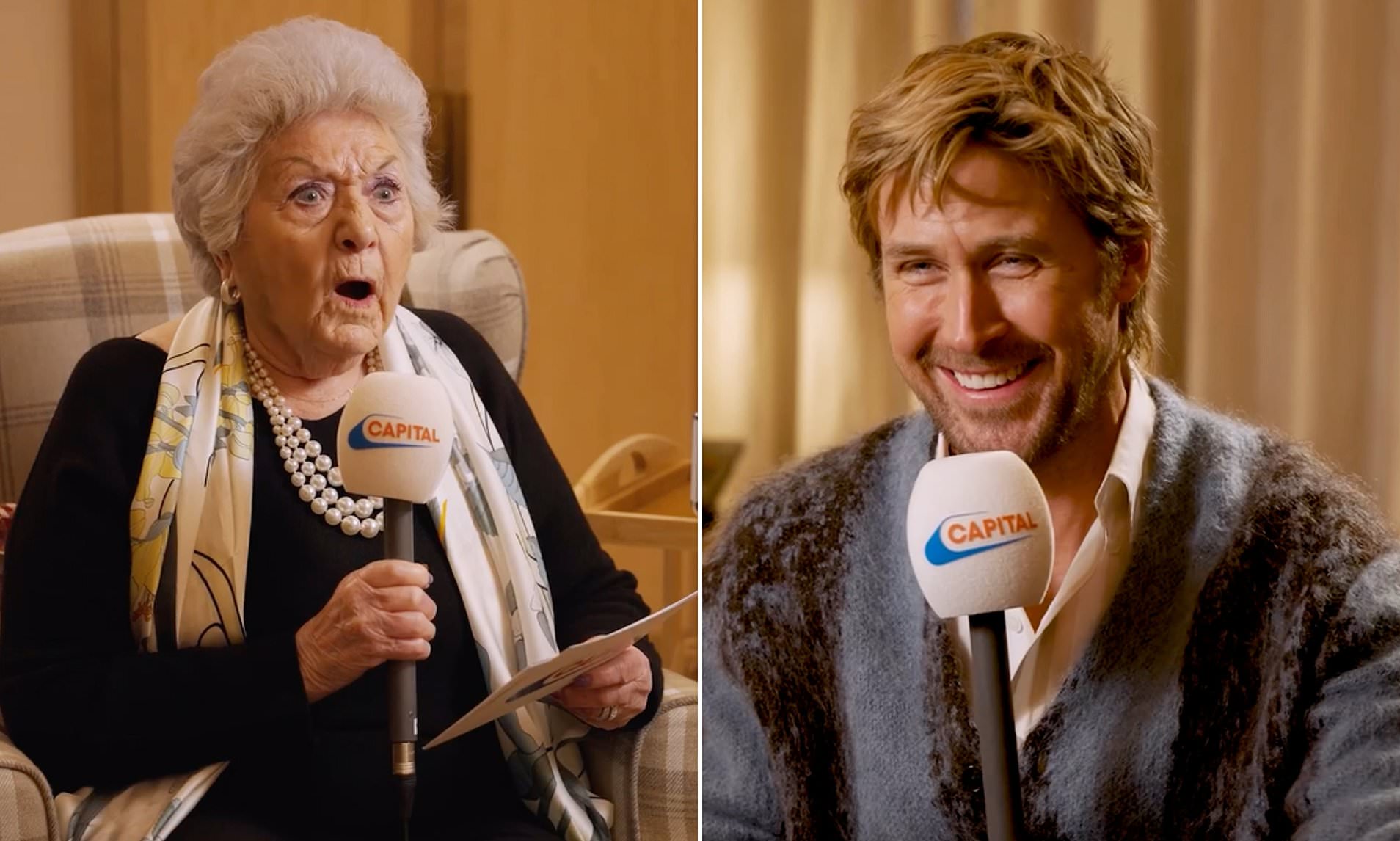 Ryan Gosling blushes through flirty interview with Grime Gran