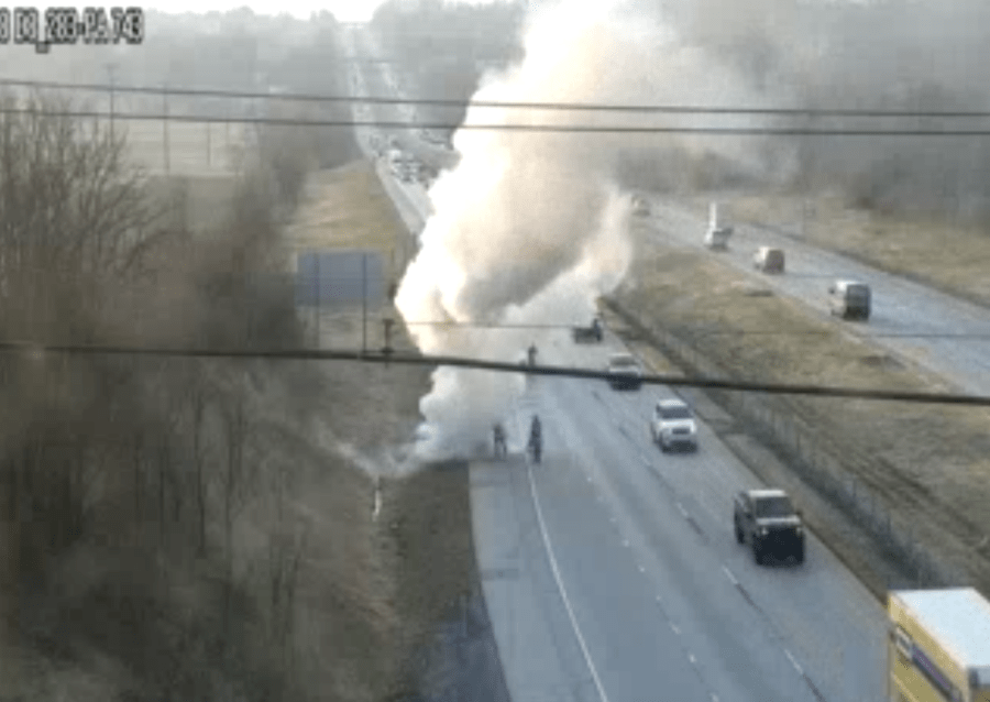 Fire engulfs vehicle on PA 283 in Lancaster