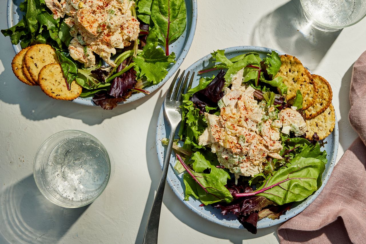 Southern Living Old Fashioned Chicken Salad on plates to serve with lettuce and crackers
