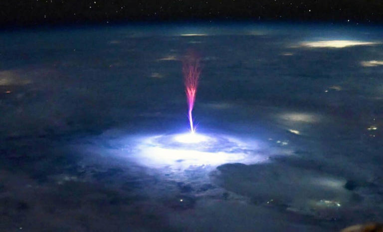 A NASA astronaut photographs a rare red flash 55 miles above a storm ...