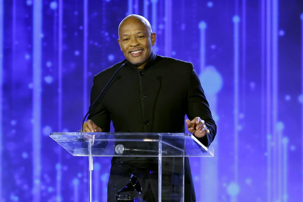 LOS ANGELES, CALIFORNIA – JANUARY 29: Dr. Dre speaks onstage during the 2026 Recording Academy Honors presented by The Black Music Collective during the 68th GRAMMY Awards on January 29, 2026 in Los Angeles, California. (Photo by Leon Bennett/Getty Images for The Recording Academy)