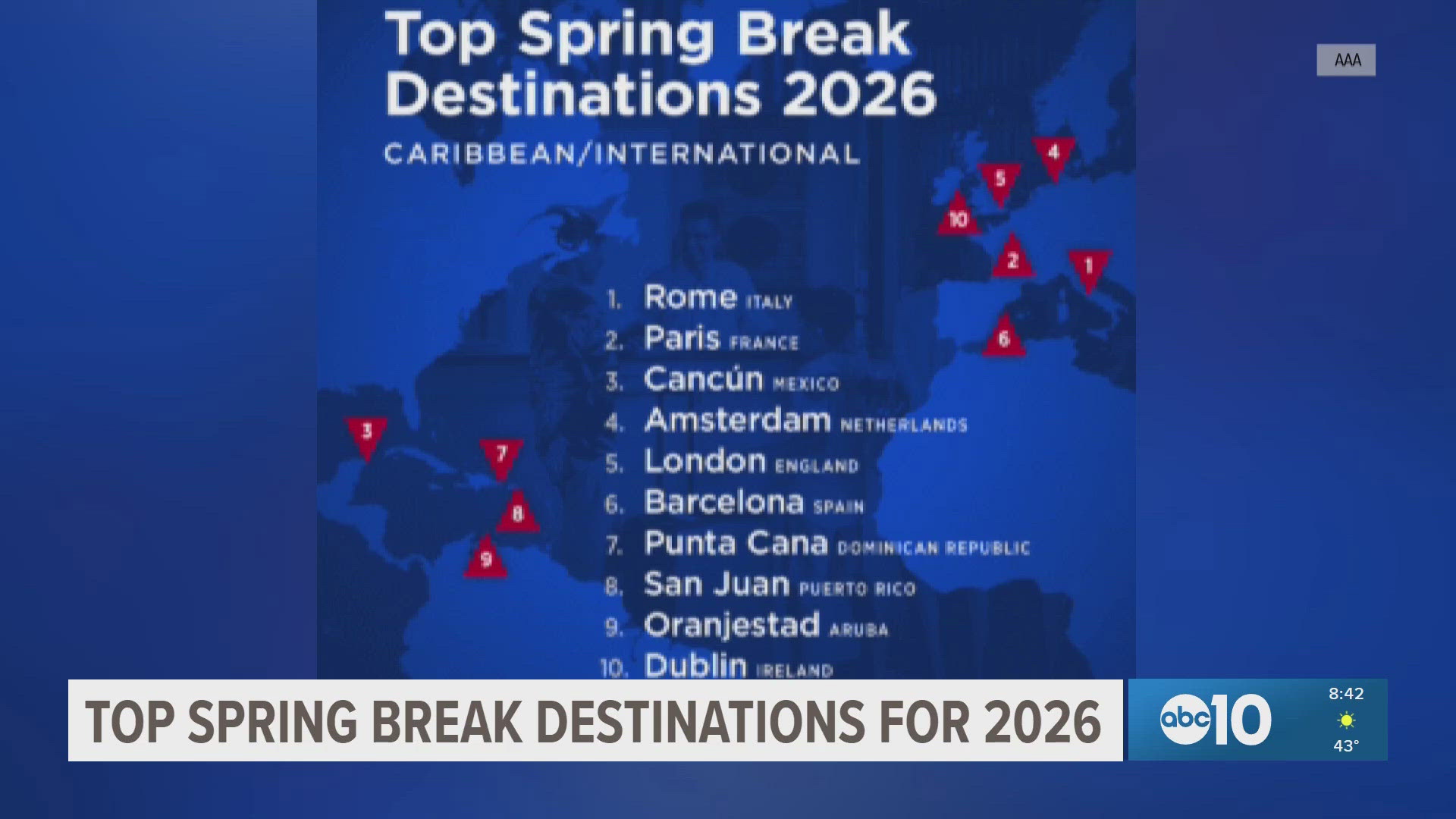 AAA names top spring break destinations as millions begin seasonal travel