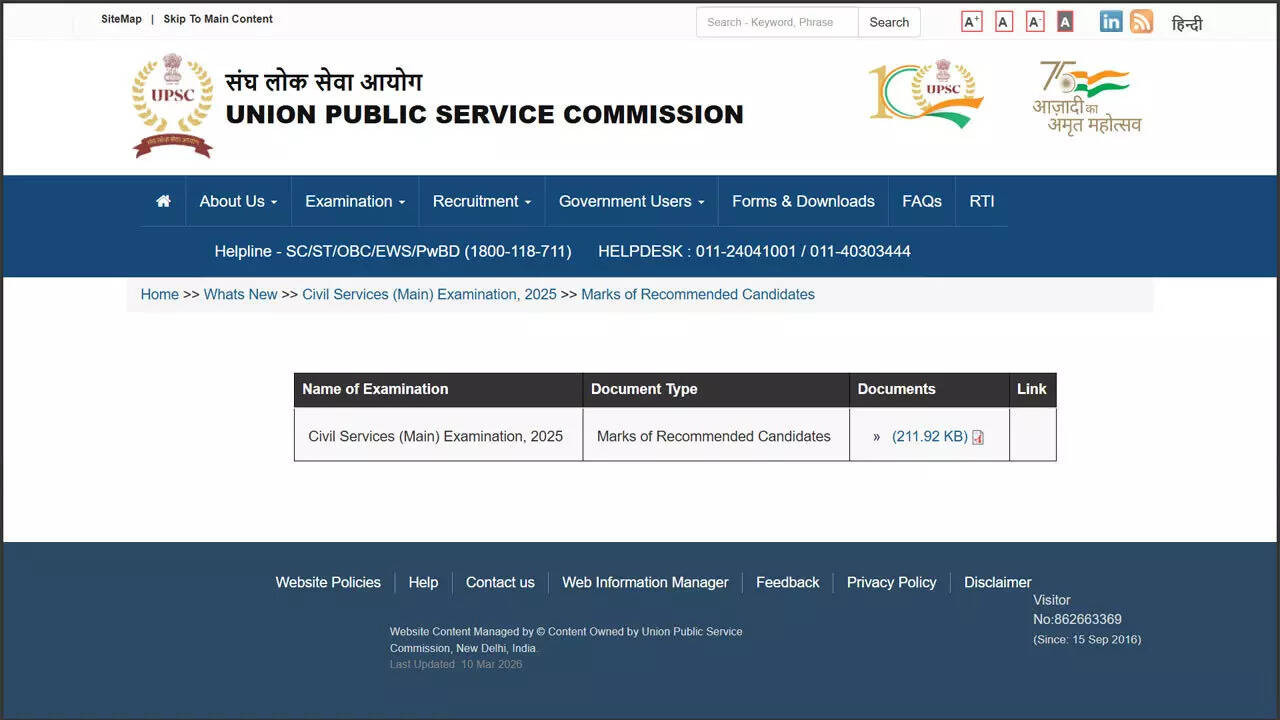 UPSC releases marks of recommended candidates for Civil Services ...