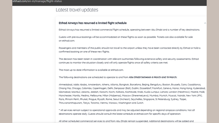 UAE flights update: Emirates, Etihad run reduced schedules as airspace ...