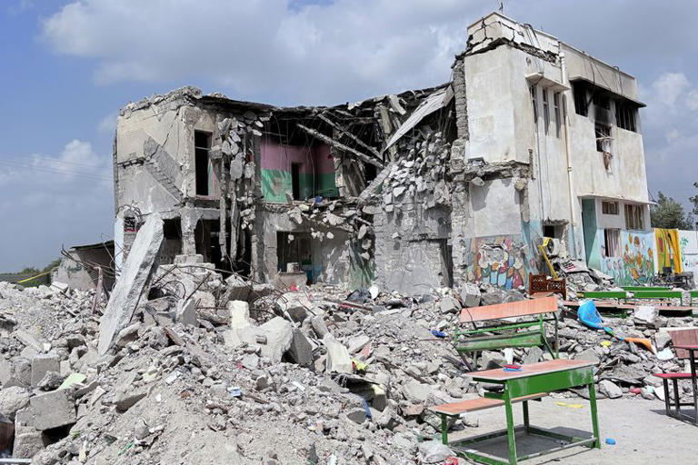 A view of the debris of a school, where many students and teachers lost their lives on the first day of the wave of attacks launched by the United States and Israel against Iran, in Hormozgan, Iran on March 05, 2026.