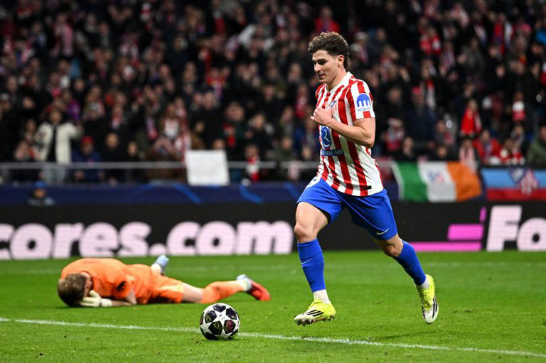 Julian Alvarez scores against Tottenham