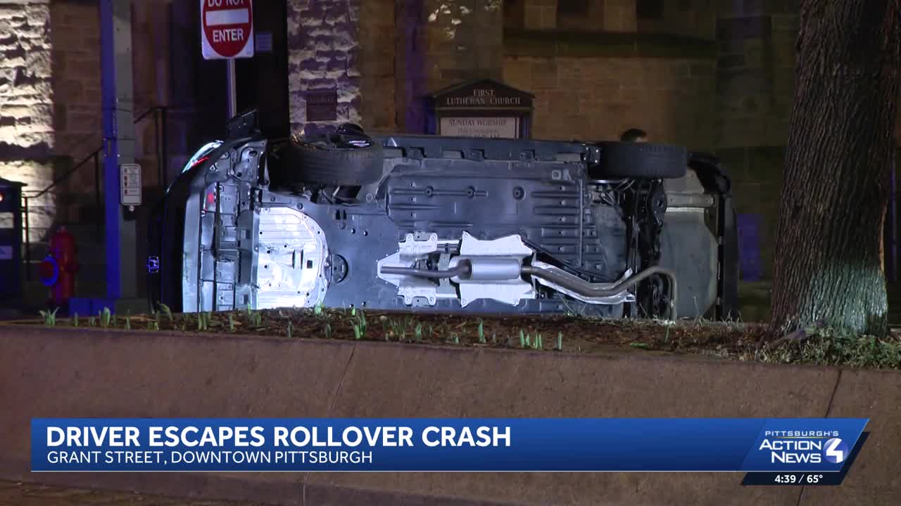 Driver escapes rollover crash along Grant Street in Pittsburgh