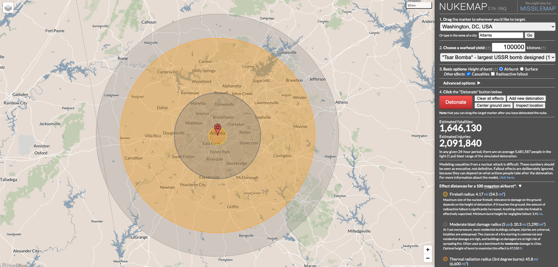 What a bomb would do: Website visualizes nuclear detonations