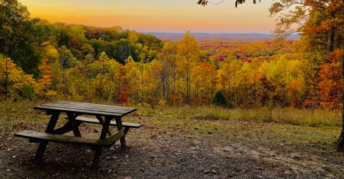 This Indiana hill overlook serves views of rolling valleys straight out ...