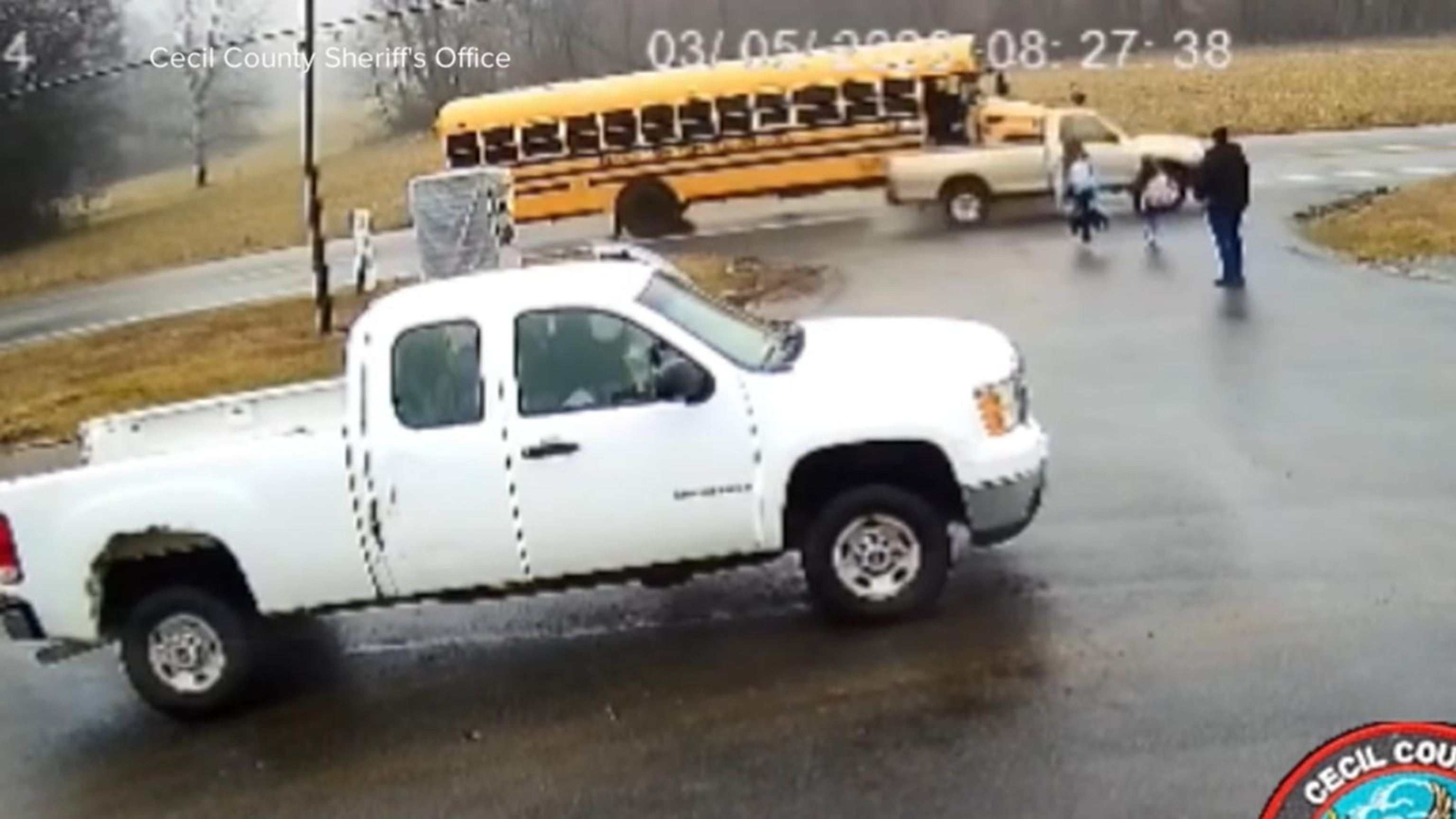 Speeding pickup truck narrowly avoids children boarding school bus in Maryland<br><br>