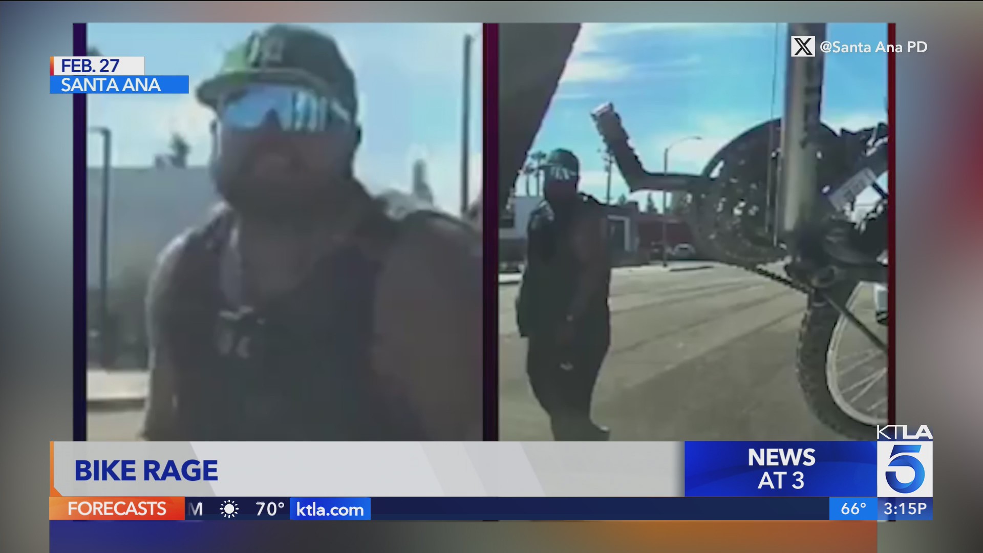 Santa Ana police search for suspect who threw bike at car