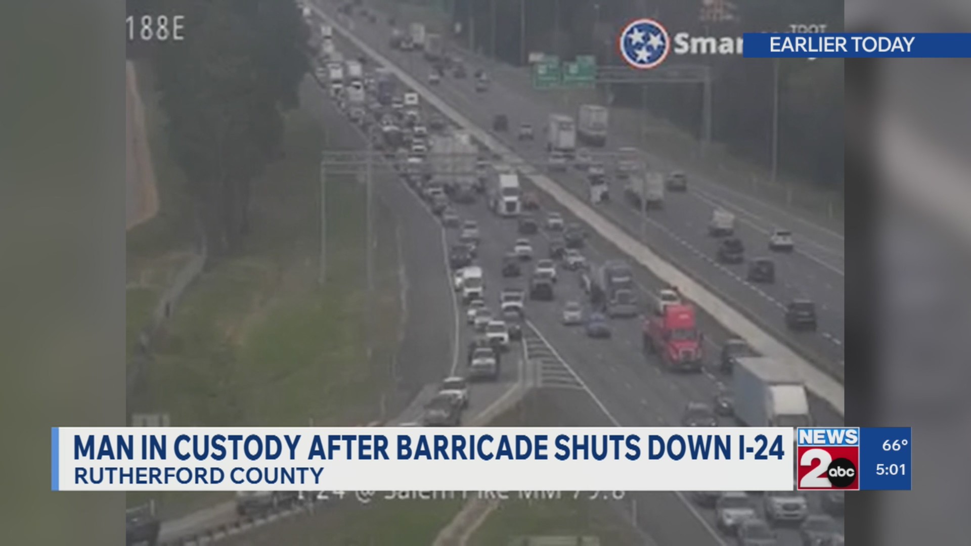 Man in custody after barricade situation shuts down I-24