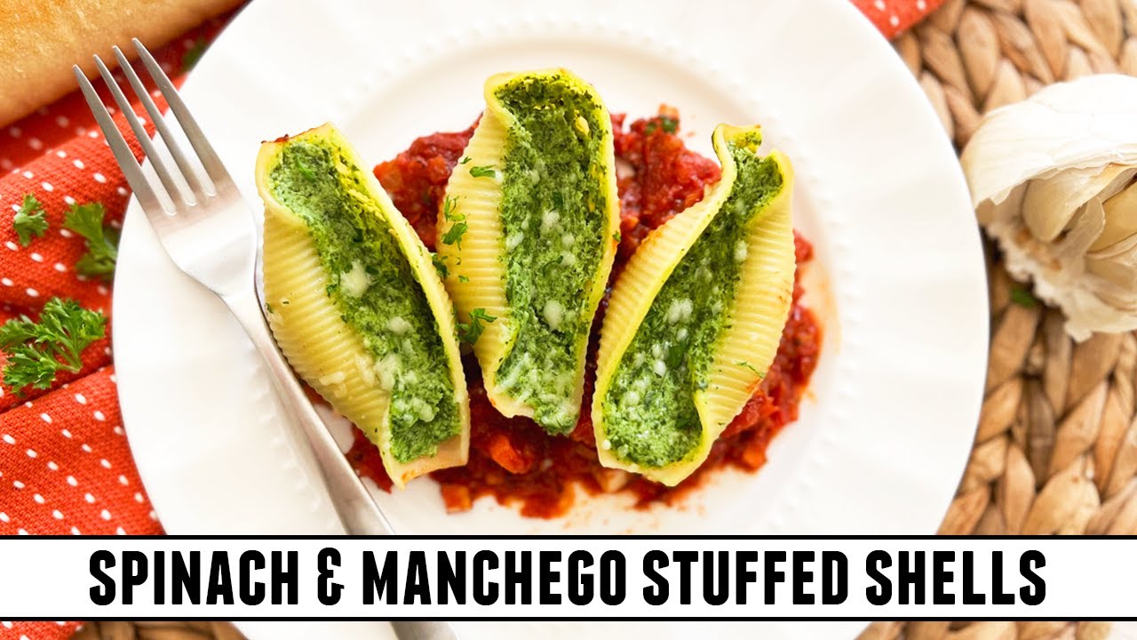 Spinach and manchego stuffed shells with creamy baked flavor