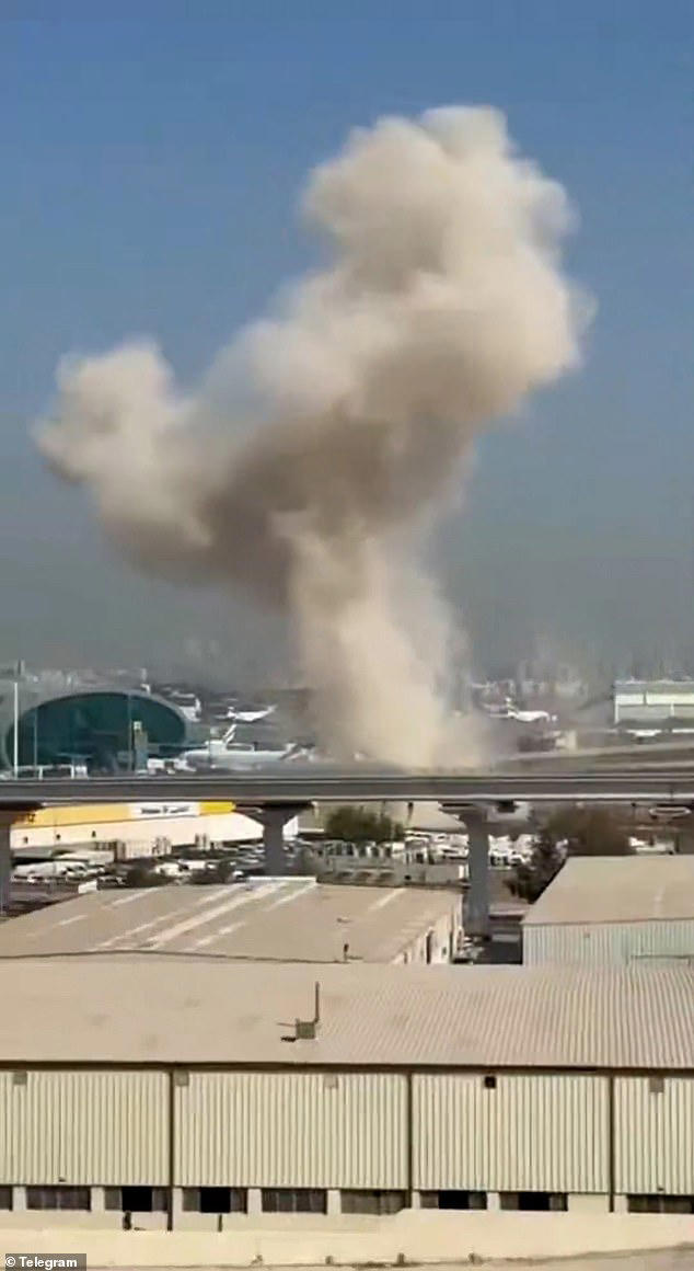 Iranian drones launched an attack on an area close to Dubai Airport (pictured) on Wednesday night, Australian time