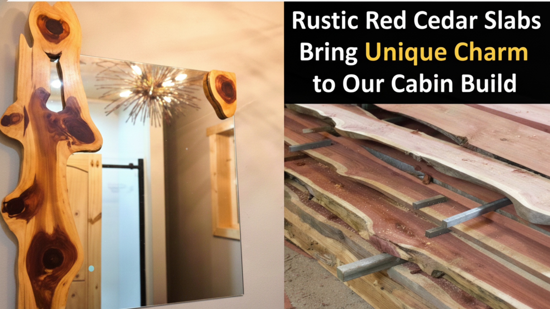 Rustic red cedar slabs bring unique charm to our cabin build