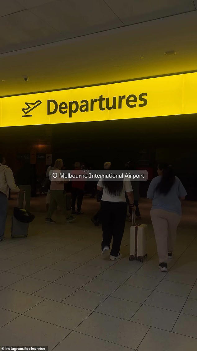Rice posted back-to-back Instagram stories late on Wednesday night, with the second showing her going through the departures gate at Melbourne Airport (pictured)