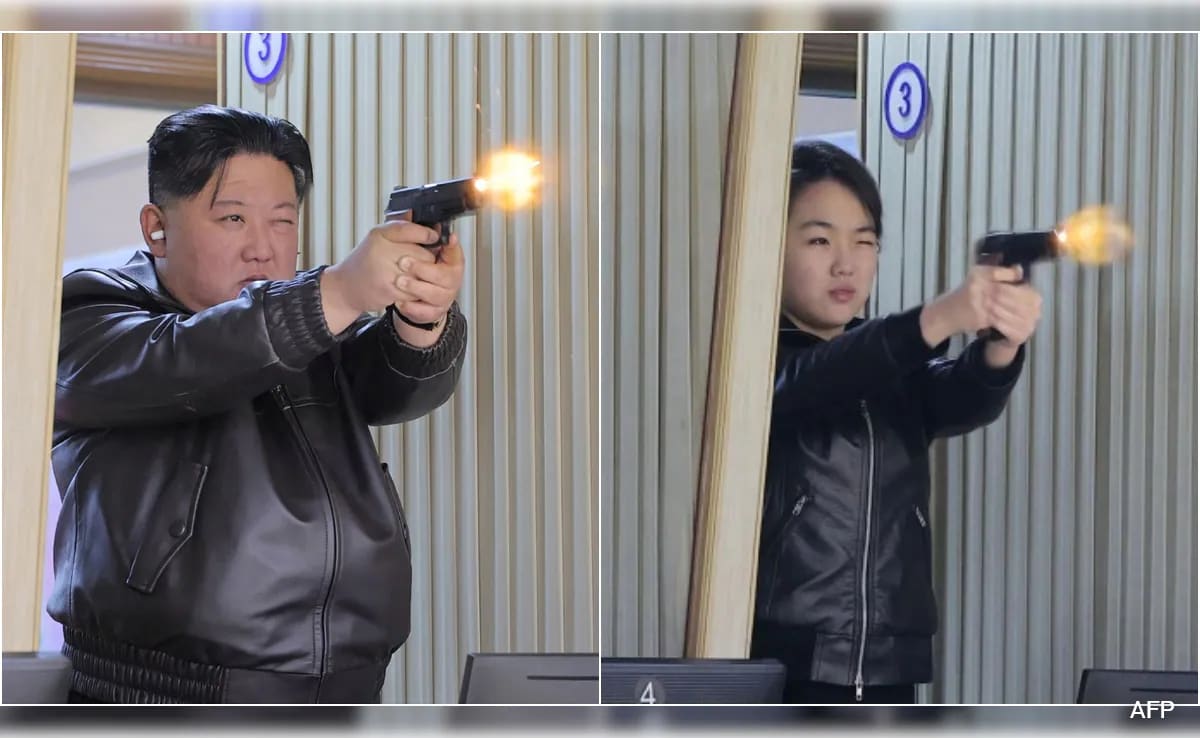 Pics: North Korea's Kim, daughter try new pistols at shooting range
