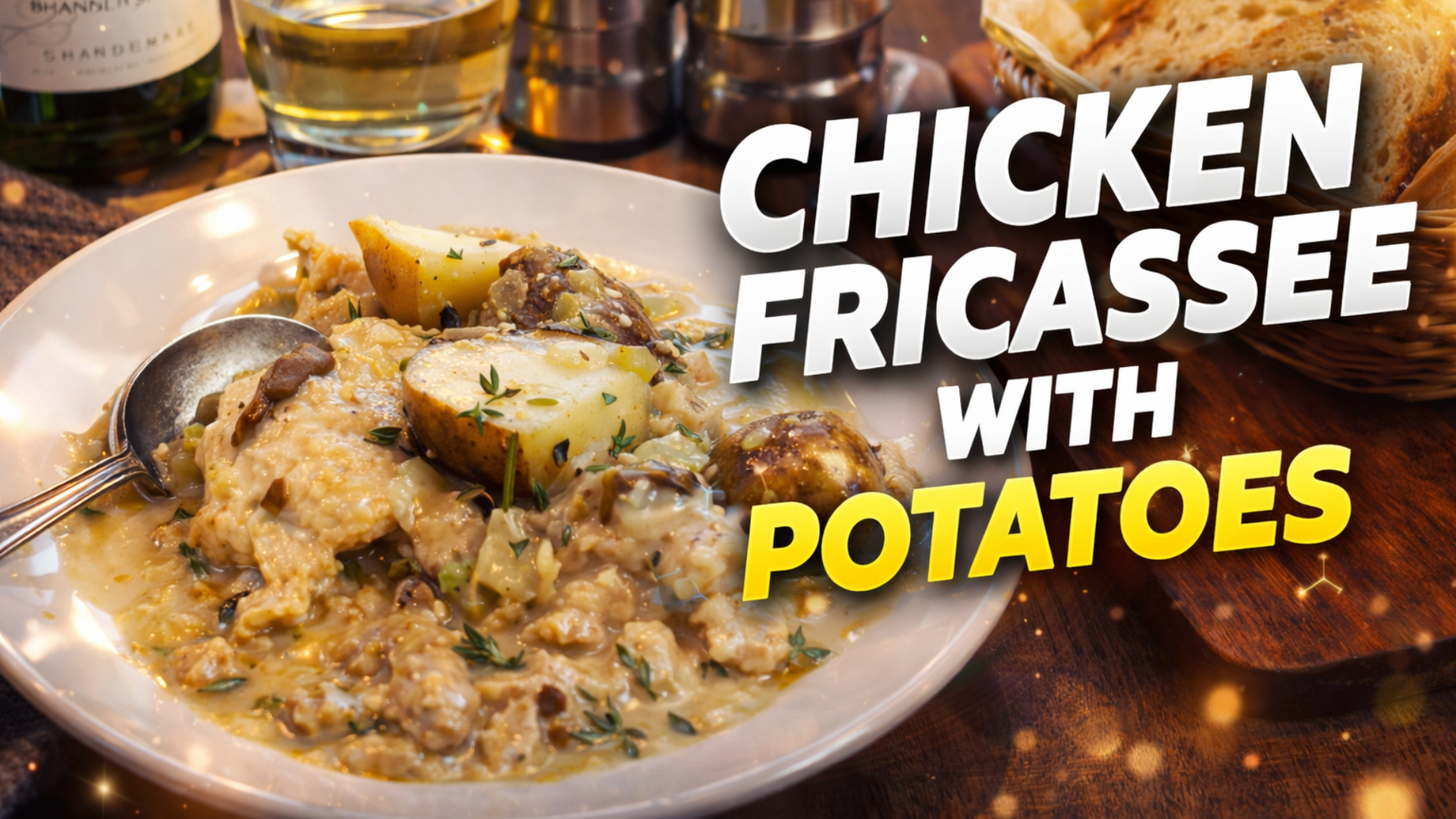 Creamy chicken fricassee with potatoes traditional French dish