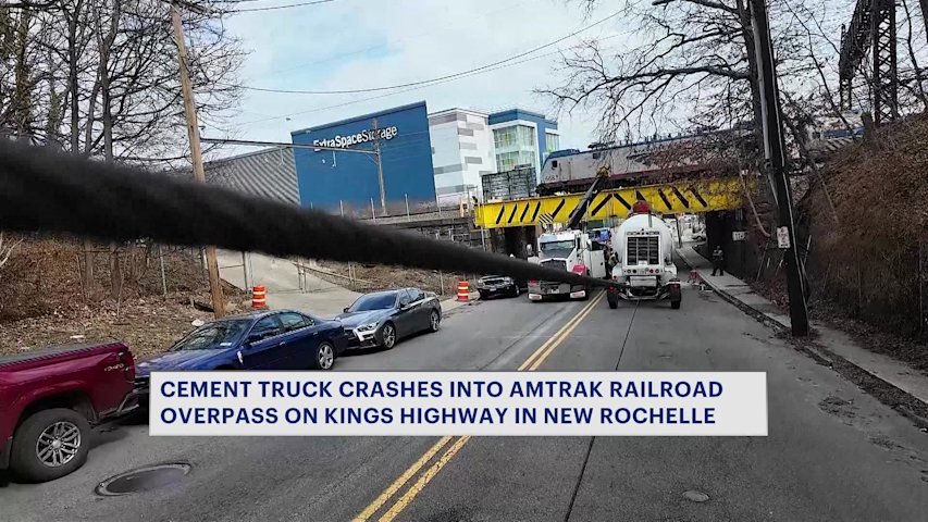 Cement truck slams into railroad overpass in New Rochelle