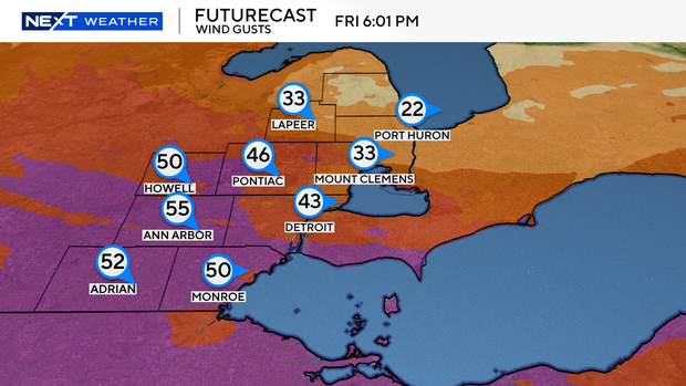High wind warning in effect Friday in Southeast Michigan