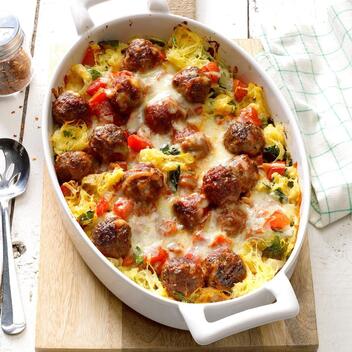 Spaghetti squash meatball casserole