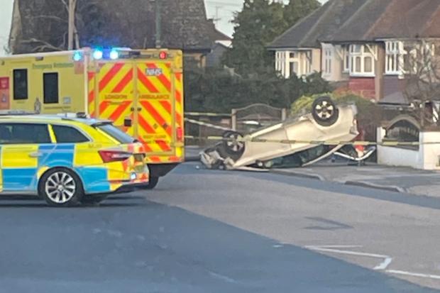 Man rushed to hospital after car flips on roof in Belvedere crash