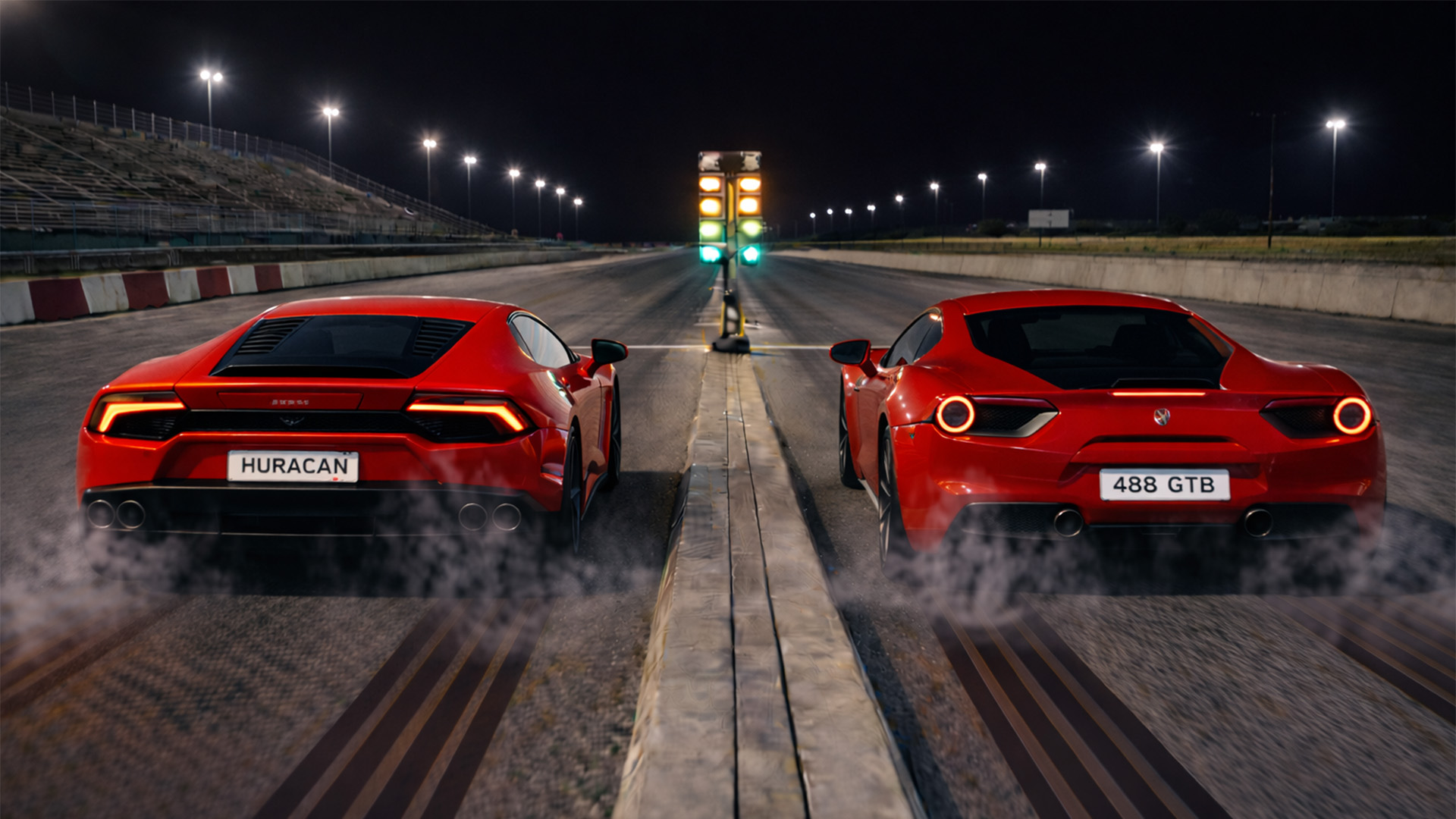 Ferrari 488 GTB vs Lamborghini Huracan drag race