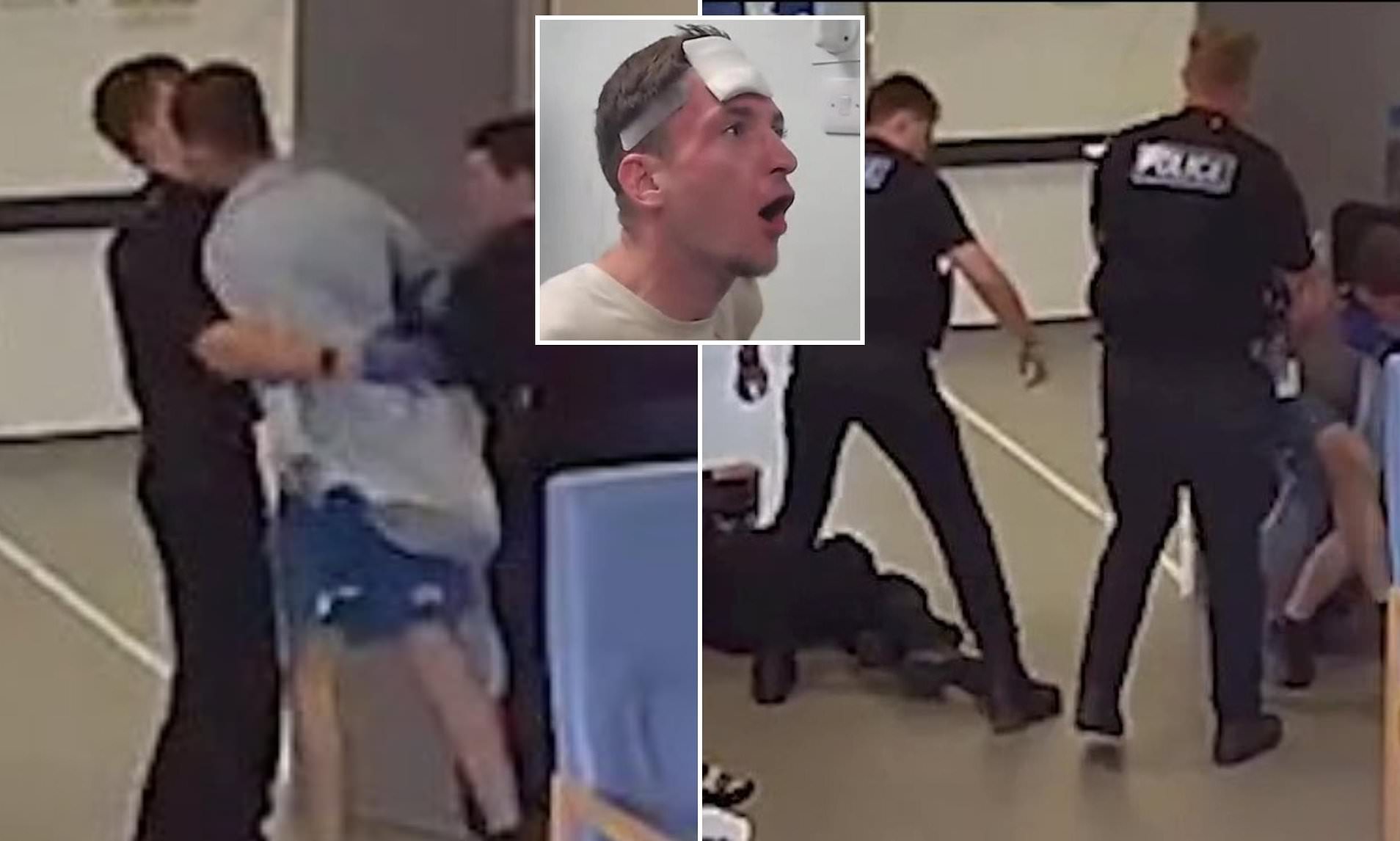 Moment thug headbutts police officer and knocks them both unconscious ...