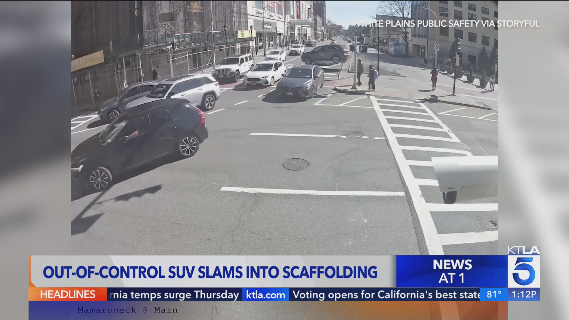 Dramatic video shows SUV go airborne, crash into scaffolding