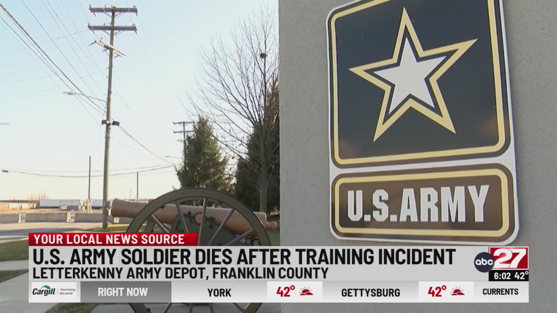 US Army soldier dies after Letterkenny Army Depot training incident