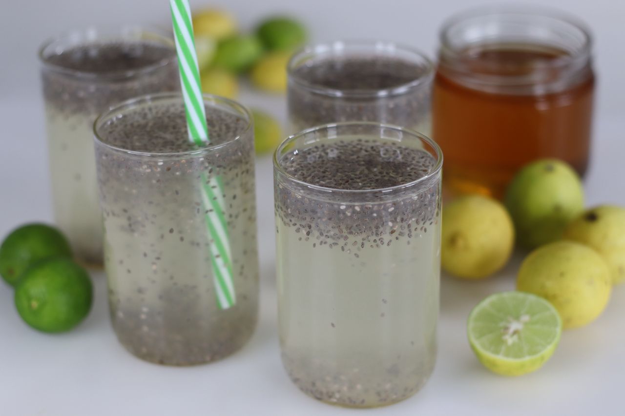 An image of lime juice with chia seeds