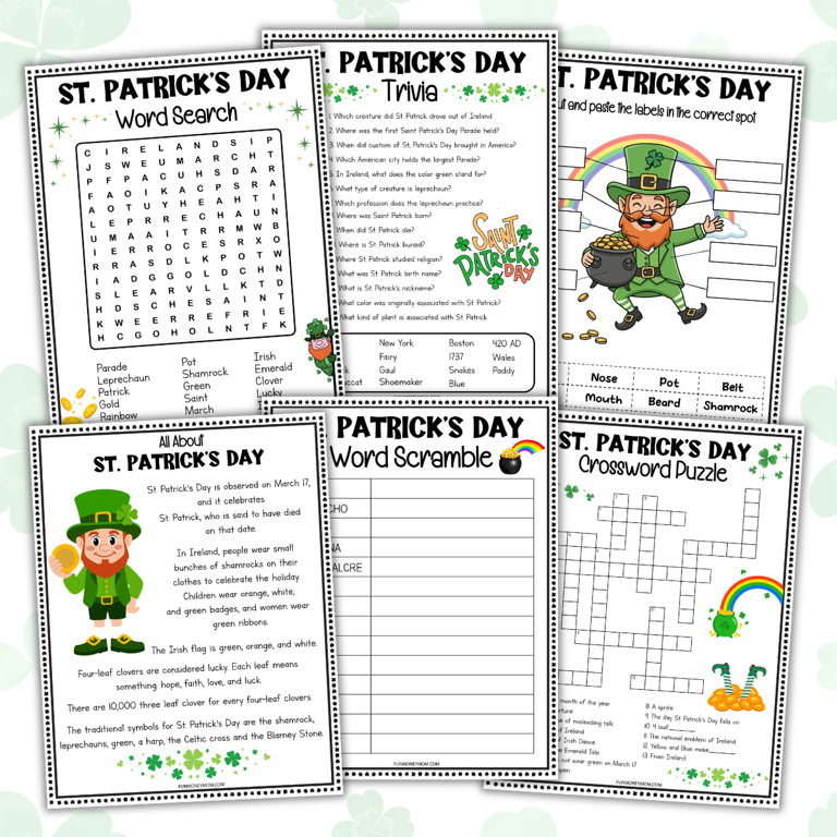 Free printable St. Patrick's Day activity sheets