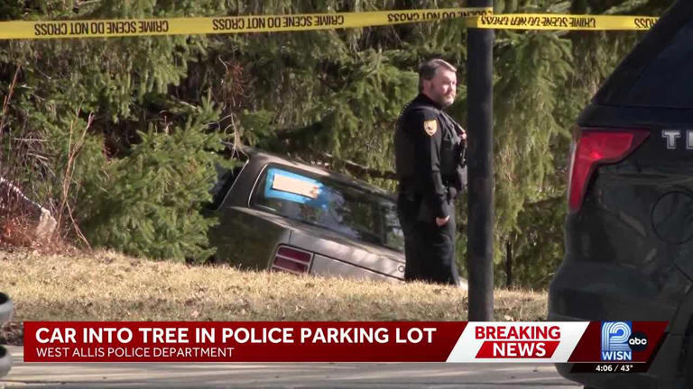 Car crashes in West Allis Police Department's parking lot, man found ...